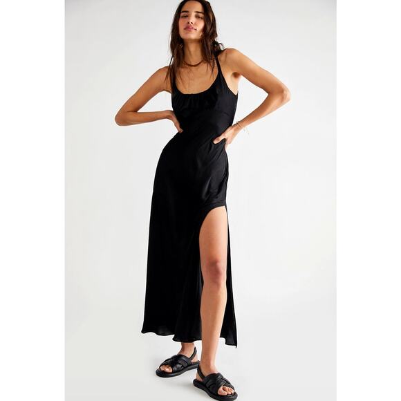 Free People Night Owl Tie Back Slip Dress Black S - Picture 2 of 15